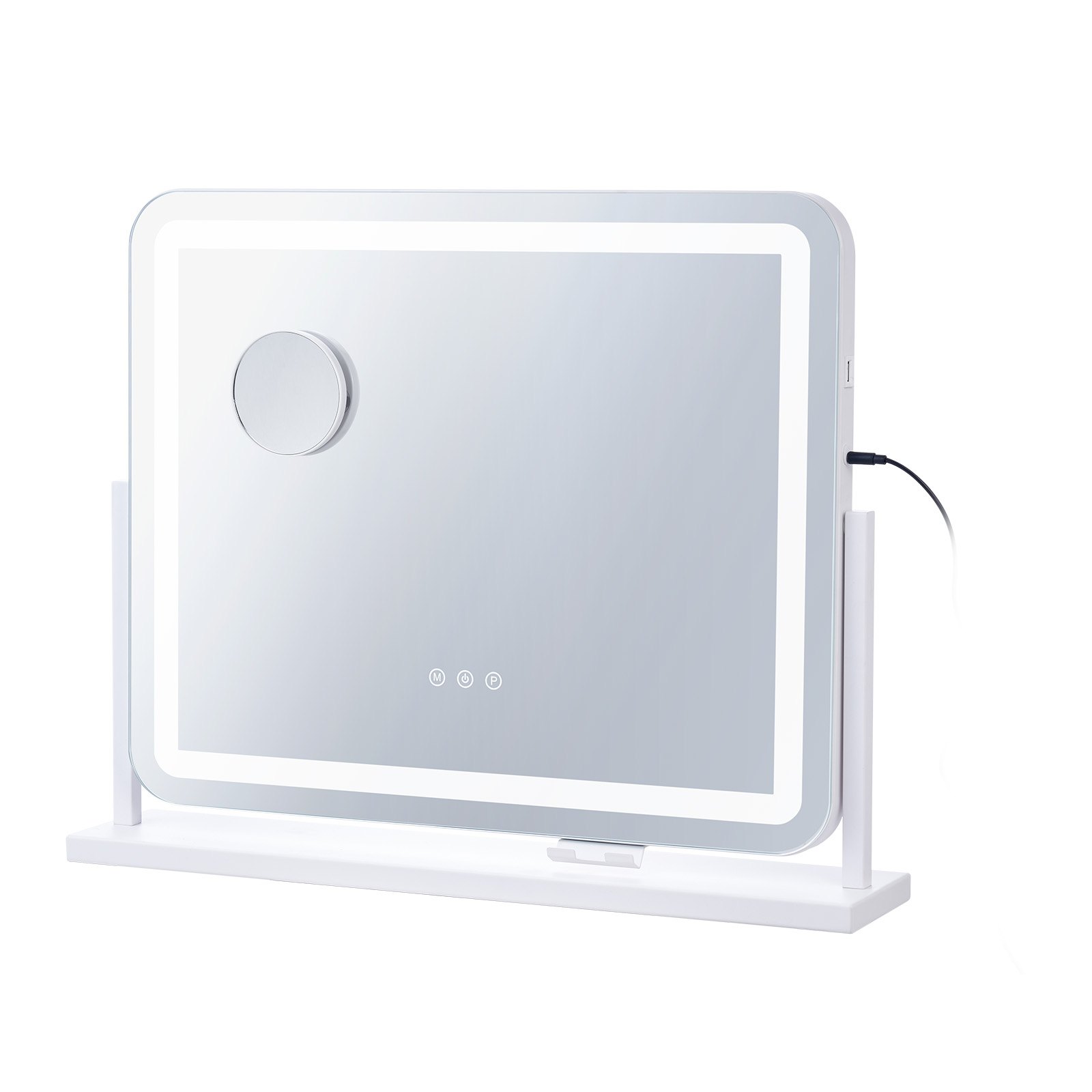 VEVOR Vanity Mirror with Lights, Three Color Lighting Modes, Lighted Makeup LED Mirror, and 5X Magnification,USB Port, Smart Touch Control, 360°Rotation (21.7x17.7 in, White)