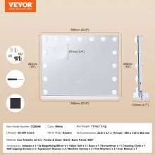 VEVOR Hollywood Vanity Mirror With Lights w/ USB Desktop Wall-mount 22.8x18.1 in
