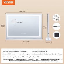 VEVOR Lighted Makeup Mirror 3 Color w/ Bluetooth USB Desktop Wall-mount 21.7in