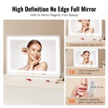 VEVOR Lighted Makeup Mirror 3 Color w/ Bluetooth USB Desktop Wall-mount 21.7in