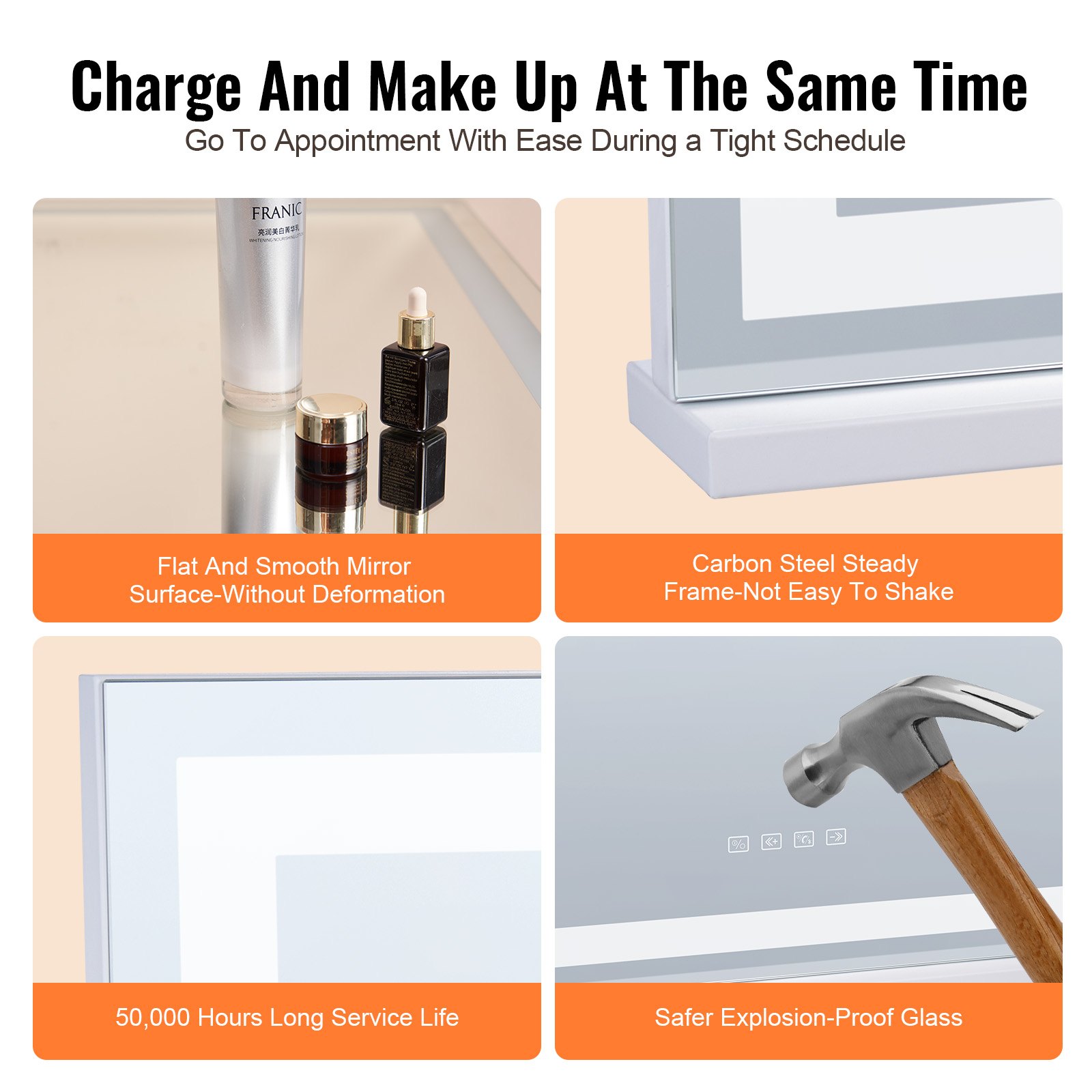 VEVOR Lighted Makeup Mirror 3 Color w/ Bluetooth USB Desktop Wall-mount 55.1 cm
