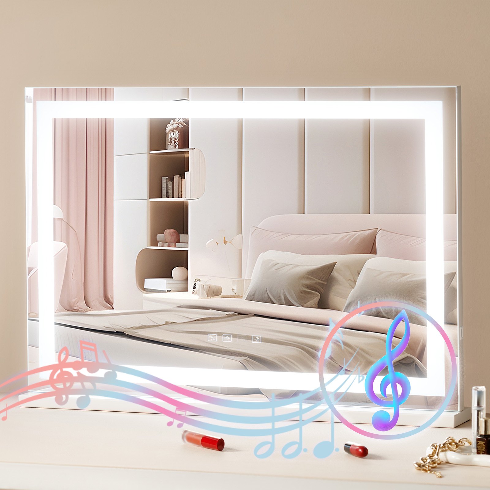 VEVOR Lighted Makeup Mirror 3 Color w/ Bluetooth USB Desktop Wall-mount 55.1 cm