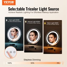 VEVOR 12” Vanity Mirror With Lights LED Makeup Round w/ Smart Touch for Bedroom