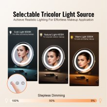 VEVOR 12” Vanity Mirror With Lights LED Makeup Round w/ Smart Touch for Bedroom