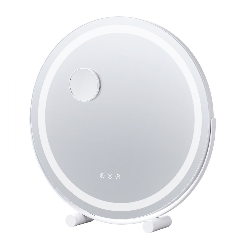 VEVOR 20” sminkspegel med belysning, LED-sminkspegel med 3 färger, med 5x förstoringsspegel, smart pekskärm, 360° rotation, rund sminkspegel med belysning för sovrumsbord (vit)