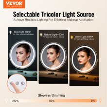 VEVOR 20” Vanity Mirror With Lights LED Makeup Round w/ Smart Touch for Bedroom