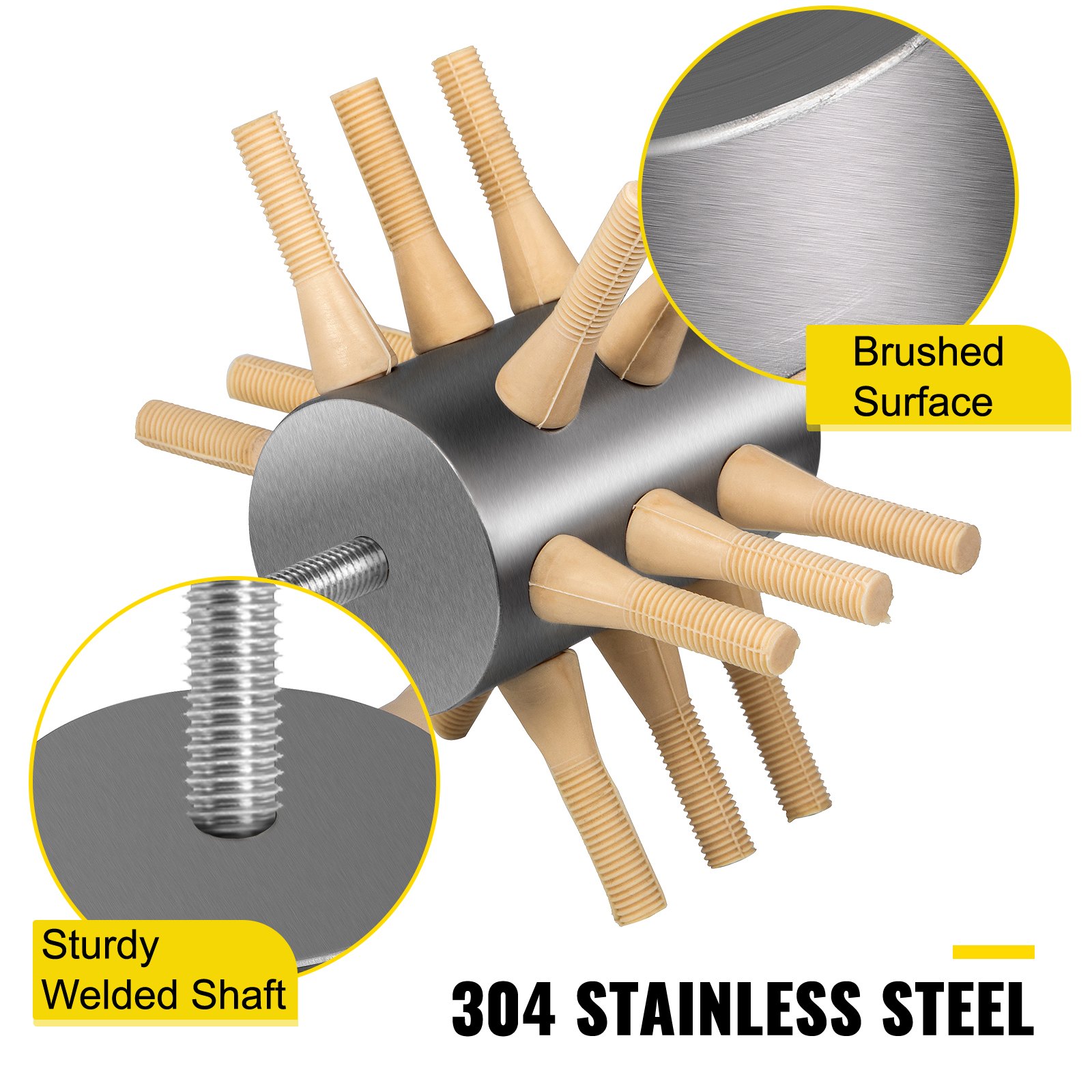 VEVOR chicken plucker with brushed surface, sturdy welded shaft, and 304 stainless steel.