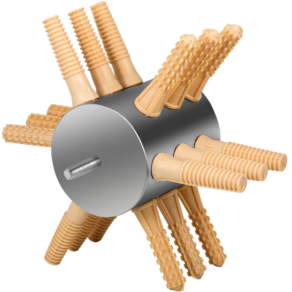 VEVOR chicken plucker attachment with beige rubber fingers and a metal cylinder base.