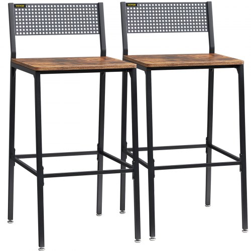 VEVOR Rustic Bar Stools Counter Height Square Bar Chairs with Backrest 29" 2 Set