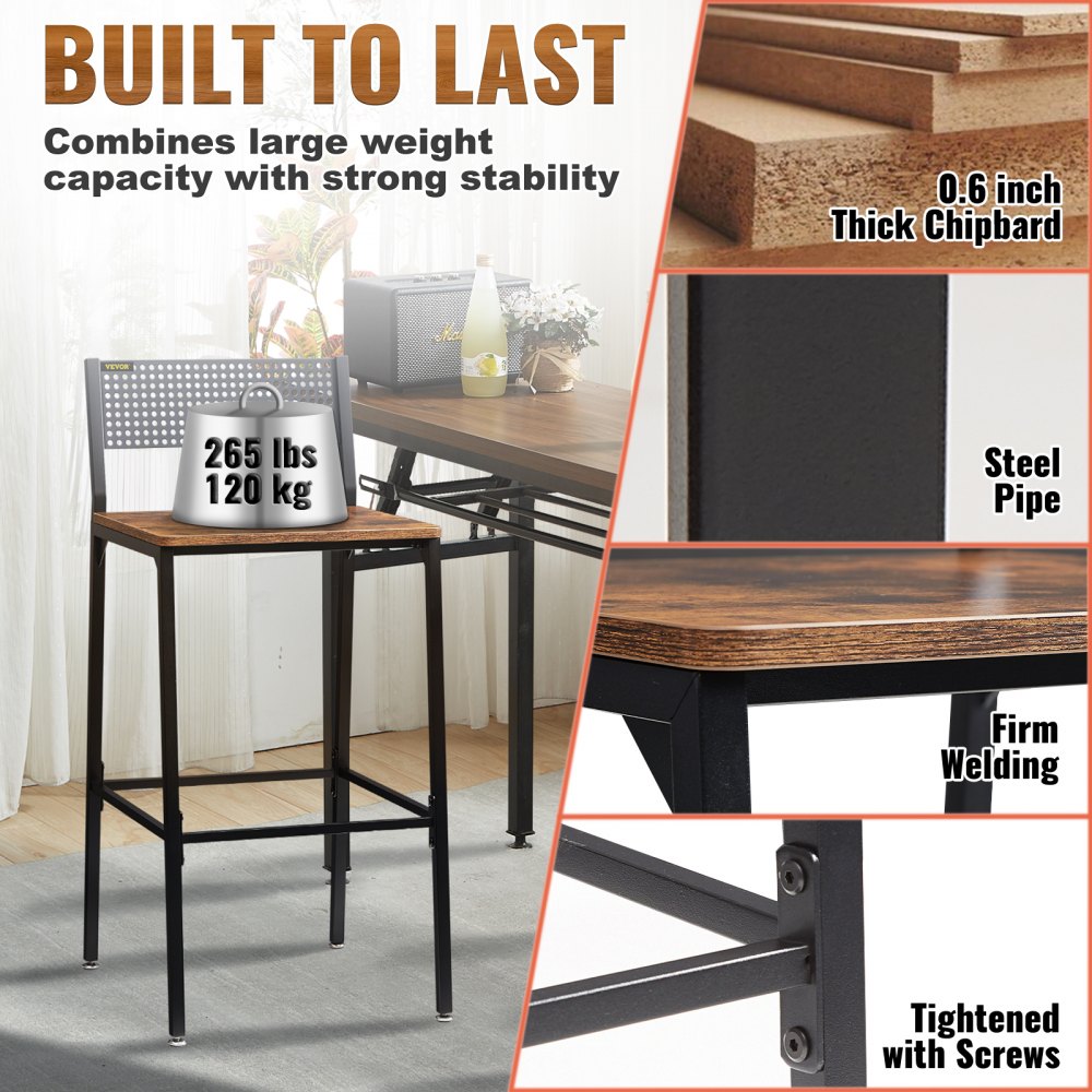 VEVOR Rustic Bar Stools Counter Height Square Bar Chairs with Backrest 29" 2 Set