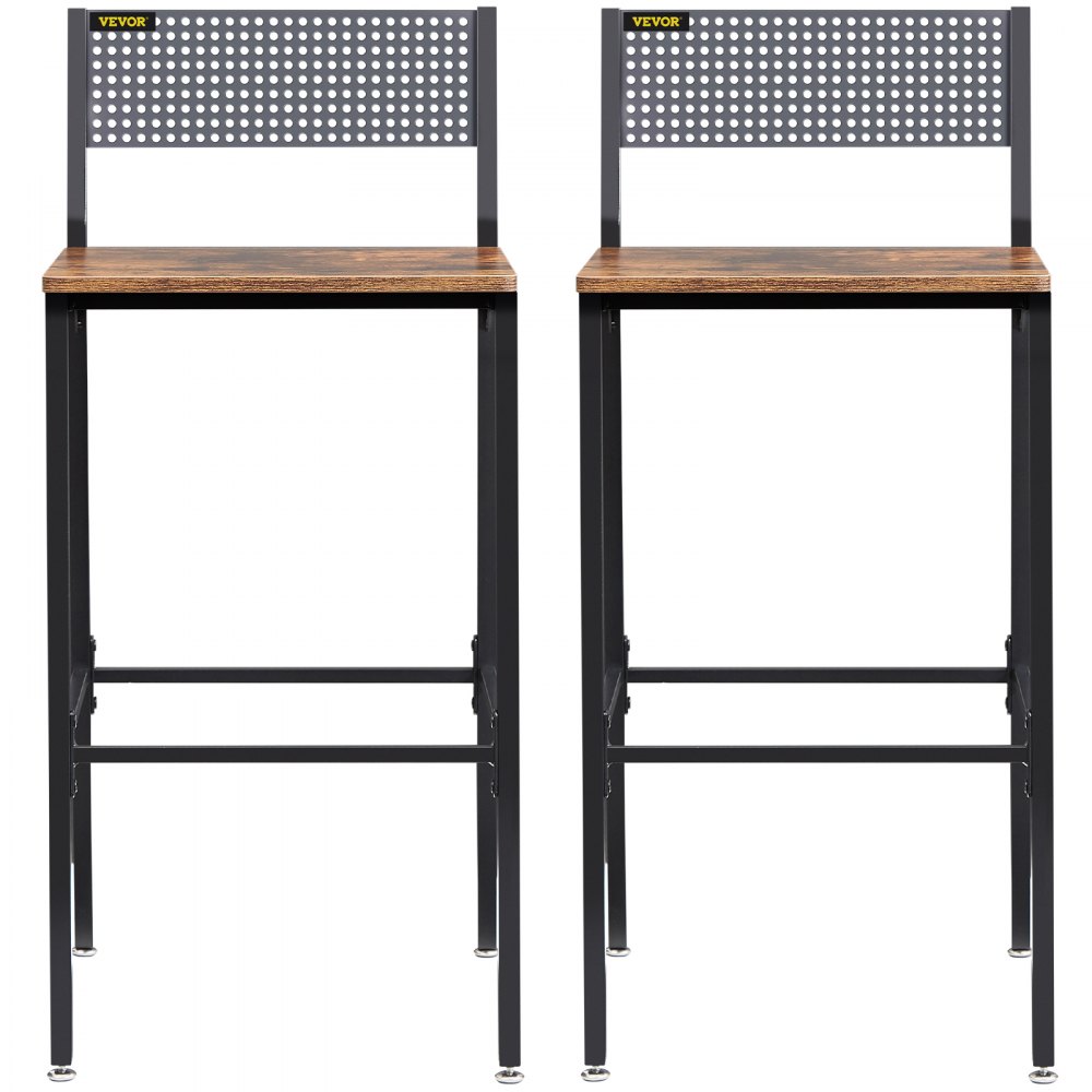 VEVOR Rustic Bar Stools Counter Height Square Bar Chairs with Backrest 29" 2 Set