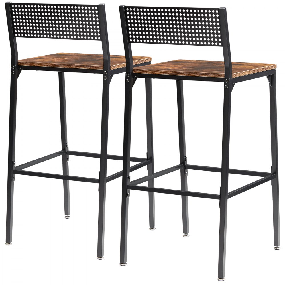 VEVOR Rustic Bar Stools Counter Height Square Bar Chairs with Backrest 29" 2 Set