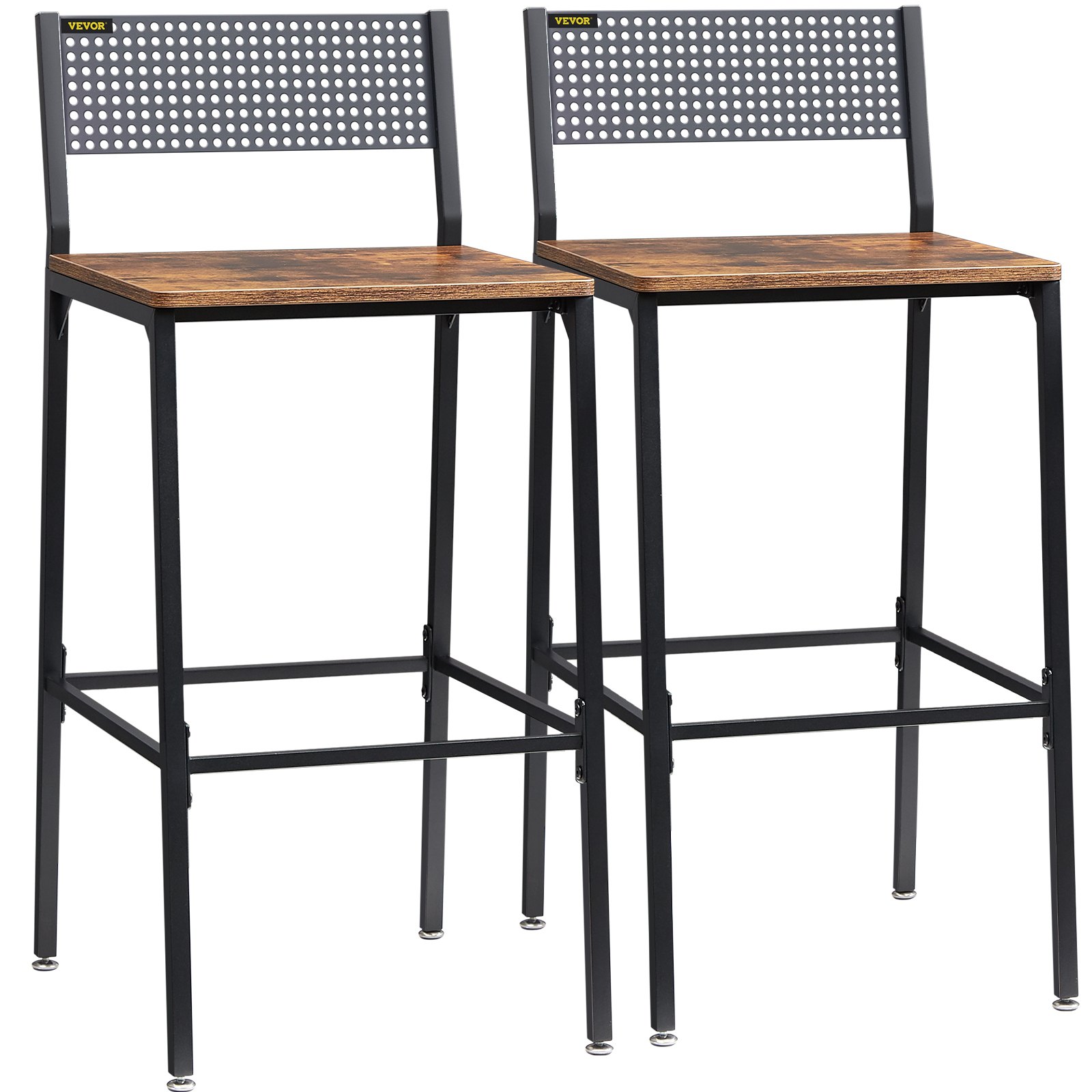 VEVOR Rustic Bar Stools Counter Height Square Bar Chairs with Backrest 29" 2 Set