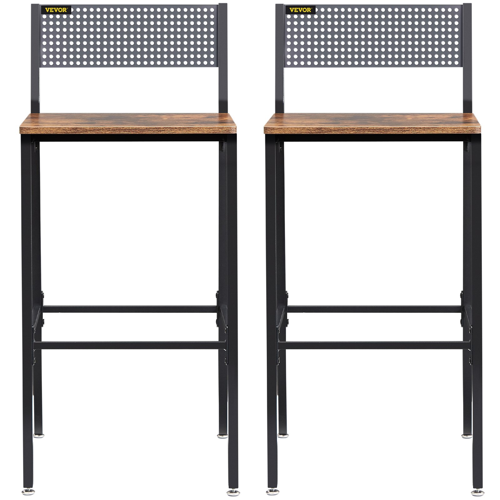 VEVOR Rustic Bar Stools Counter Height Square Bar Chairs with Backrest 29" 2 Set