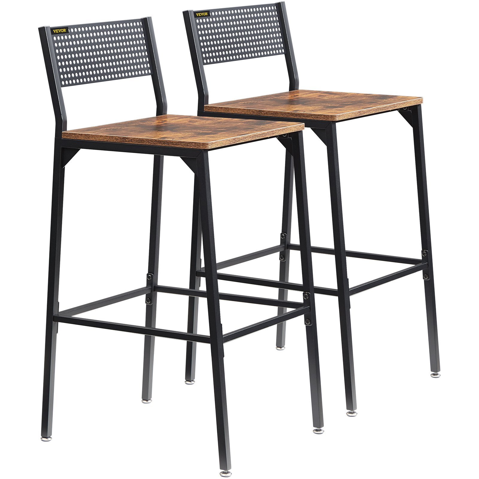 VEVOR Rustic Bar Stools Counter Height Square Bar Chairs with Backrest 29" 2 Set