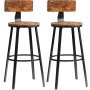 VEVOR Rustic Bar Stools, 29" Tall Round Seat, Set of 2 Round Bar Chairs with Backrest Footrest Steel Frame Adjustable Feet, Wooden Industrial Kitchen Stool for Kitchen Dining Living Room, Rustic Brown