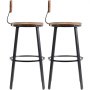 two VEVOR rustic bar stools with metal legs and wooden seats.