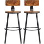 two VEVOR rustic bar stools with wooden seats, black metal frames, and backrests.