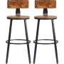 two VEVOR rustic bar stools with wooden seats and backrests, and black metal legs.