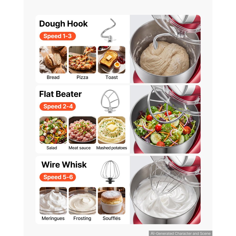 VEVOR 4.2 Qt Tilt Head Stand Mixer 400W Electric Dough Mixer, 6 Speeds Food Kitchen Mixer with Stainless Steel Bowl, Splash Guard, Dough Hook, Whisk, Beater, for Baking Mixing Whipping