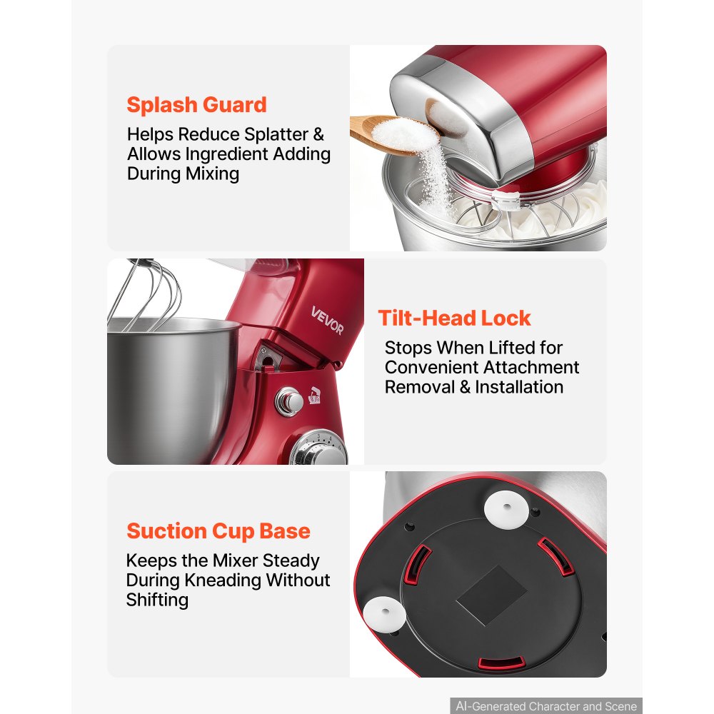 VEVOR 4.2 Qt Tilt Head Stand Mixer 400W Electric Dough Mixer, 6 Speeds Food Kitchen Mixer with Stainless Steel Bowl, Splash Guard, Dough Hook, Whisk, Beater, for Baking Mixing Whipping