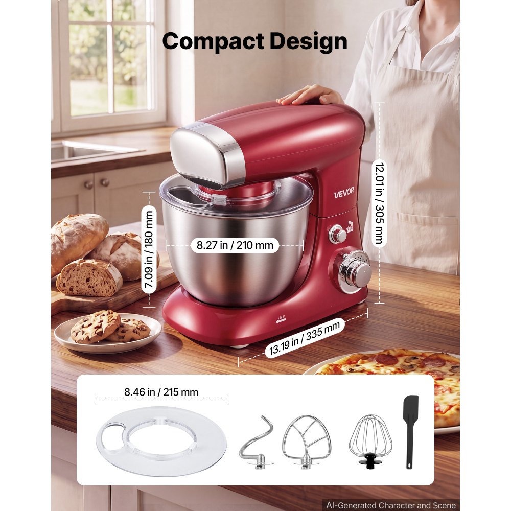 VEVOR 4.2 Qt Tilt Head Stand Mixer 400W Electric Dough Mixer, 6 Speeds Food Kitchen Mixer with Stainless Steel Bowl, Splash Guard, Dough Hook, Whisk, Beater, for Baking Mixing Whipping