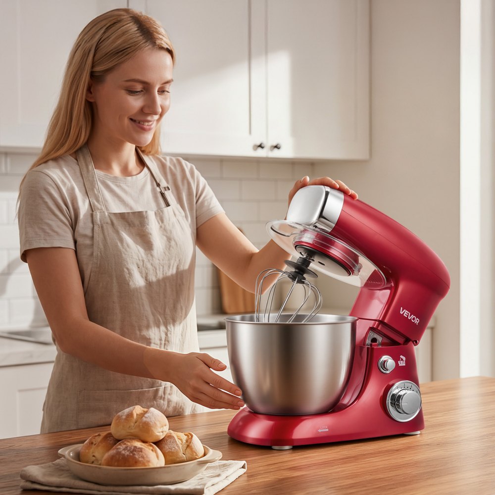 VEVOR 4.2 Qt Tilt Head Stand Mixer 400W Electric Dough Mixer, 6 Speeds Food Kitchen Mixer with Stainless Steel Bowl, Splash Guard, Dough Hook, Whisk, Beater, for Baking Mixing Whipping
