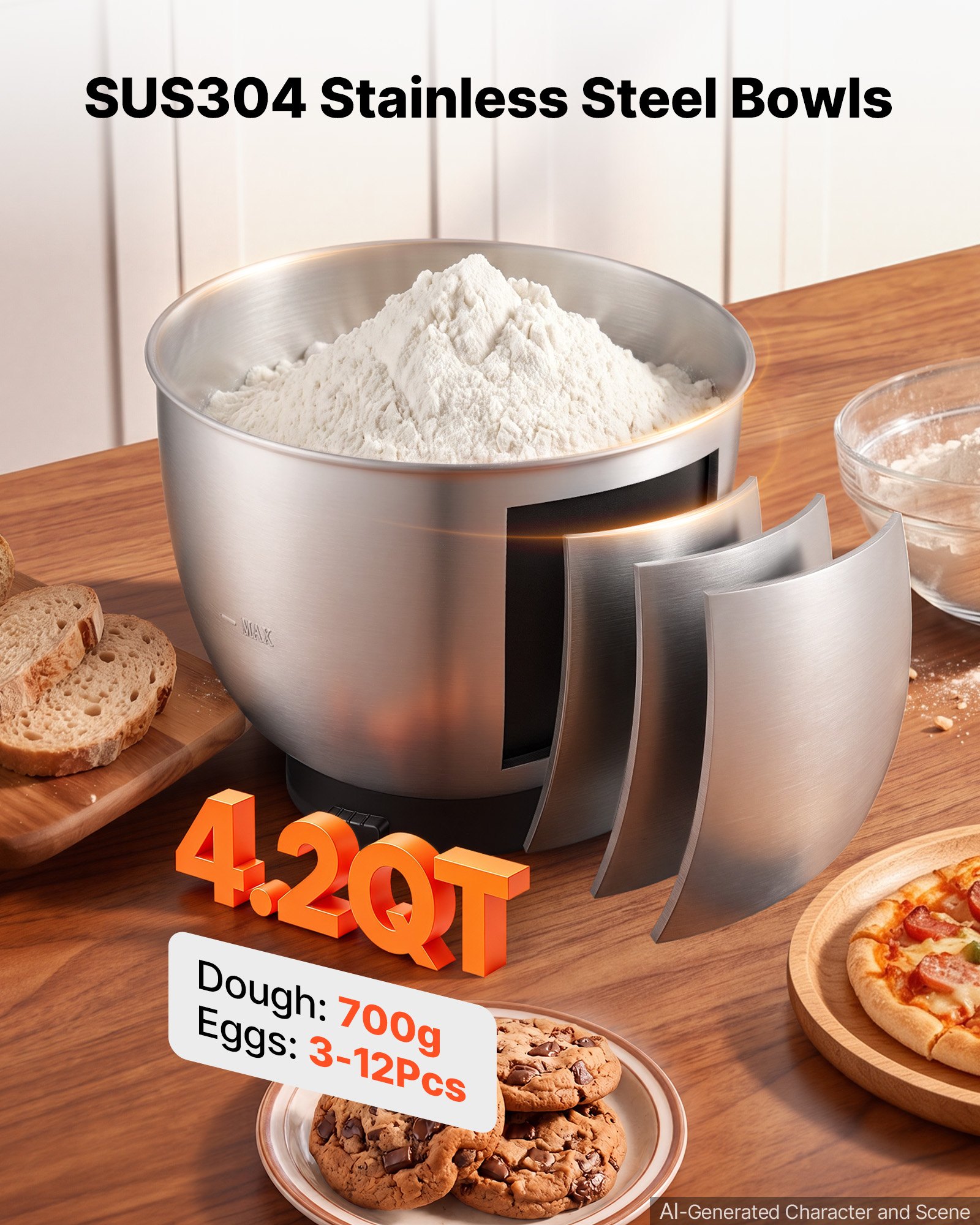 VEVOR 4.2 Qt Tilt Head Stand Mixer 400W Electric Dough Mixer, 6 Speeds Food Kitchen Mixer with Stainless Steel Bowl, Splash Guard, Dough Hook, Whisk, Beater, for Baking Mixing Whipping
