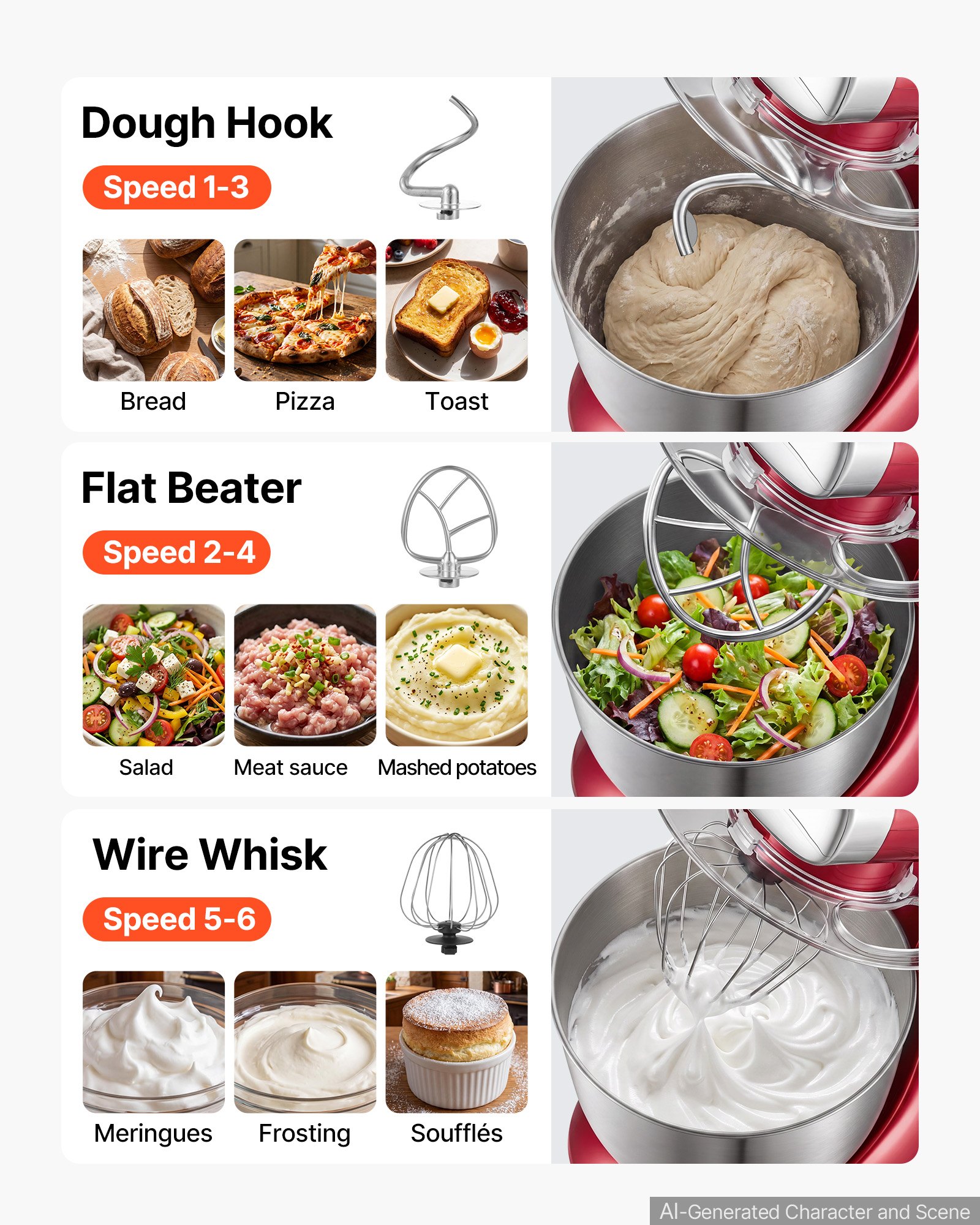 VEVOR 4.2 Qt Tilt Head Stand Mixer 400W Electric Dough Mixer, 6 Speeds Food Kitchen Mixer with Stainless Steel Bowl, Splash Guard, Dough Hook, Whisk, Beater, for Baking Mixing Whipping
