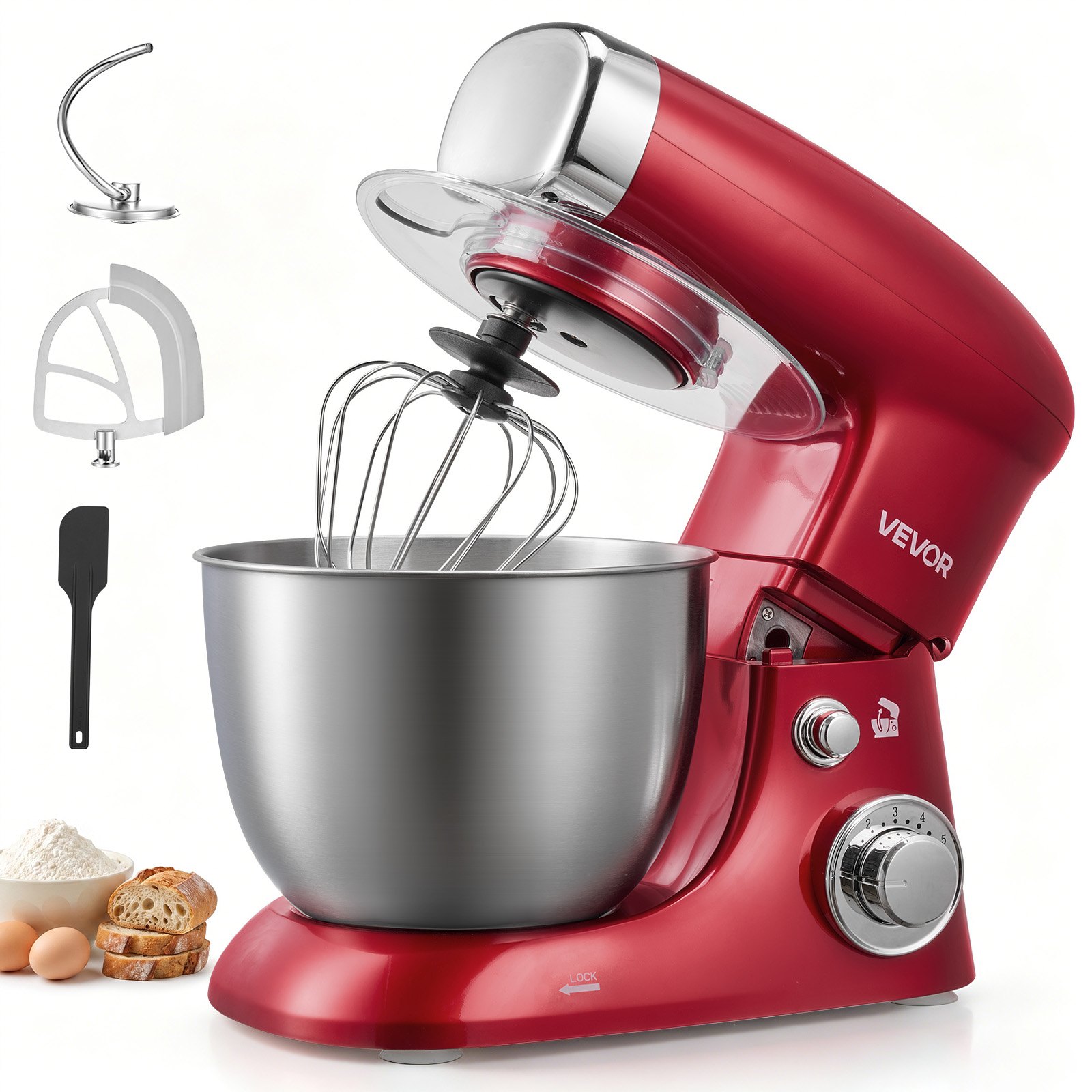 VEVOR 4.2 Qt Tilt Head Stand Mixer 400W Electric Dough Mixer, 6 Speeds Food Kitchen Mixer with Stainless Steel Bowl, Splash Guard, Dough Hook, Whisk, Beater, for Baking Mixing Whipping