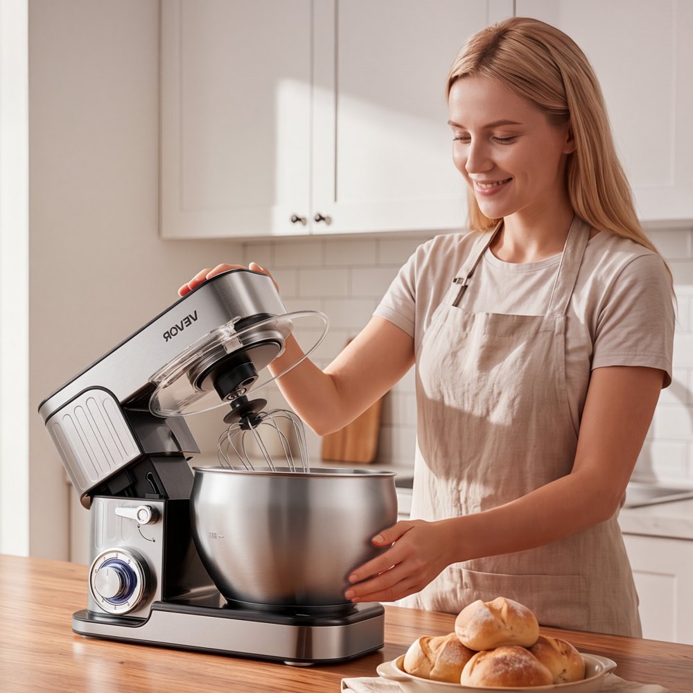 VEVOR 7.4 Qt Tilt Head Stand Mixer 500W Electric Dough Mixer, 6 Speeds with Pulse Food Kitchen Mixer with Stainless Steel Bowl, Splash Guard, Dough Hook, Whisk, Beater, for Baking Mixing