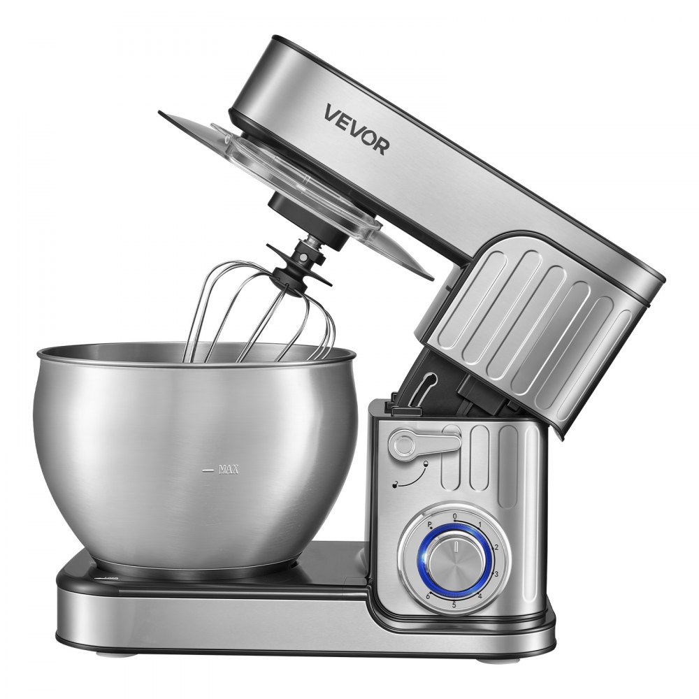 VEVOR 7.4 Qt Tilt Head Stand Mixer 500W Electric Dough Mixer, 6 Speeds with Pulse Food Kitchen Mixer with Stainless Steel Bowl, Splash Guard, Dough Hook, Whisk, Beater, for Baking Mixing