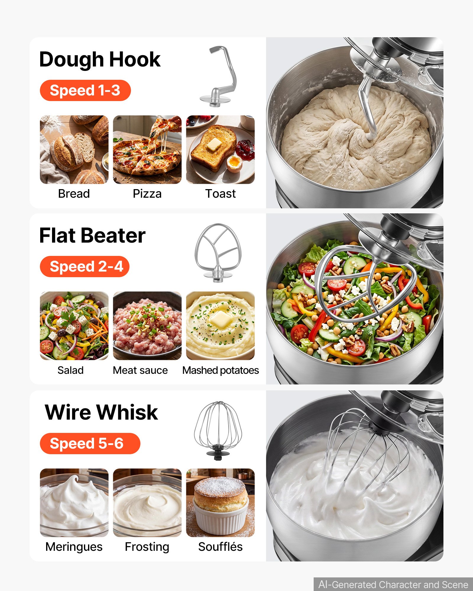 VEVOR 7.4 Qt Tilt Head Stand Mixer 500W Electric Dough Mixer, 6 Speeds with Pulse Food Kitchen Mixer with Stainless Steel Bowl, Splash Guard, Dough Hook, Whisk, Beater, for Baking Mixing