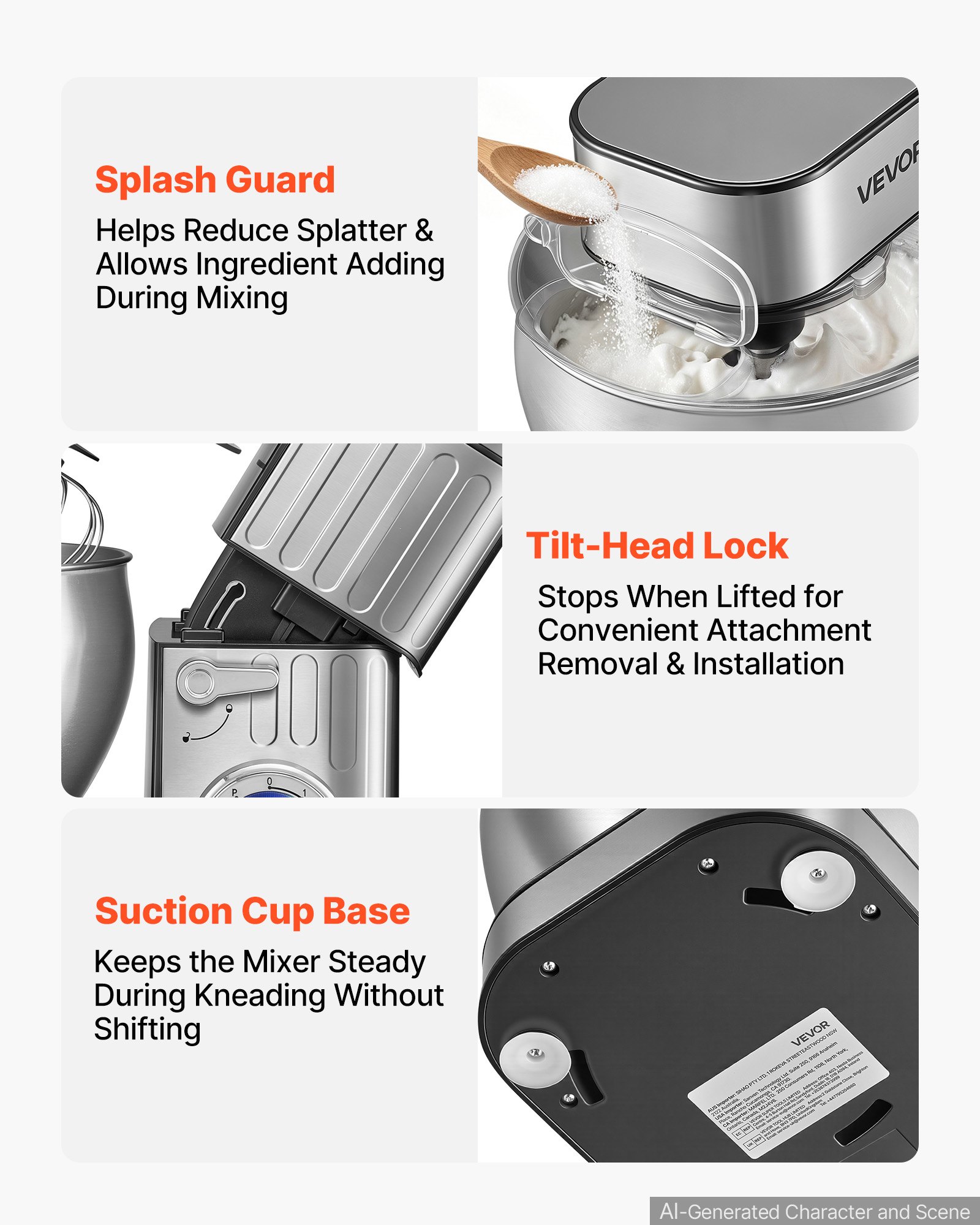 VEVOR 7.4 Qt Tilt Head Stand Mixer 500W Electric Dough Mixer, 6 Speeds with Pulse Food Kitchen Mixer with Stainless Steel Bowl, Splash Guard, Dough Hook, Whisk, Beater, for Baking Mixing