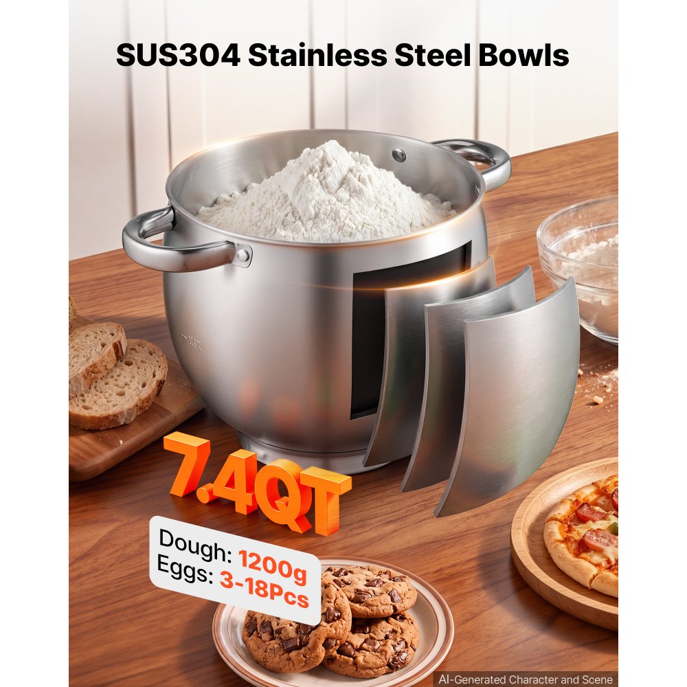 VEVOR 7.4 Qt Tilt Head Stand Mixer 500W Electric Dough Mixer, 12 Speeds Food Kitchen Mixer with Stainless Steel Bowl, Splash Guard, Dough Hook, Whisk, Beater, for Baking Mixing
