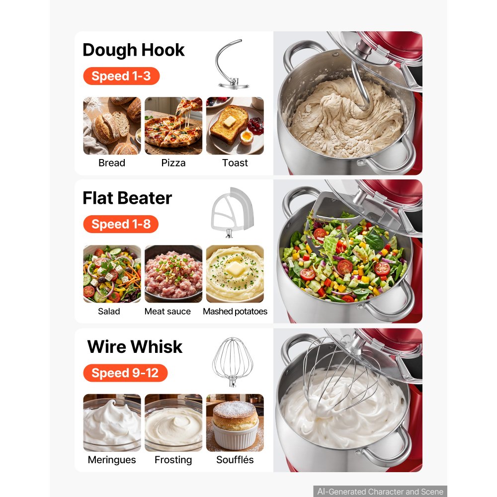 VEVOR 7.4 Qt Tilt Head Stand Mixer 500W Electric Dough Mixer, 12 Speeds Food Kitchen Mixer with Stainless Steel Bowl, Splash Guard, Dough Hook, Whisk, Beater, for Baking Mixing