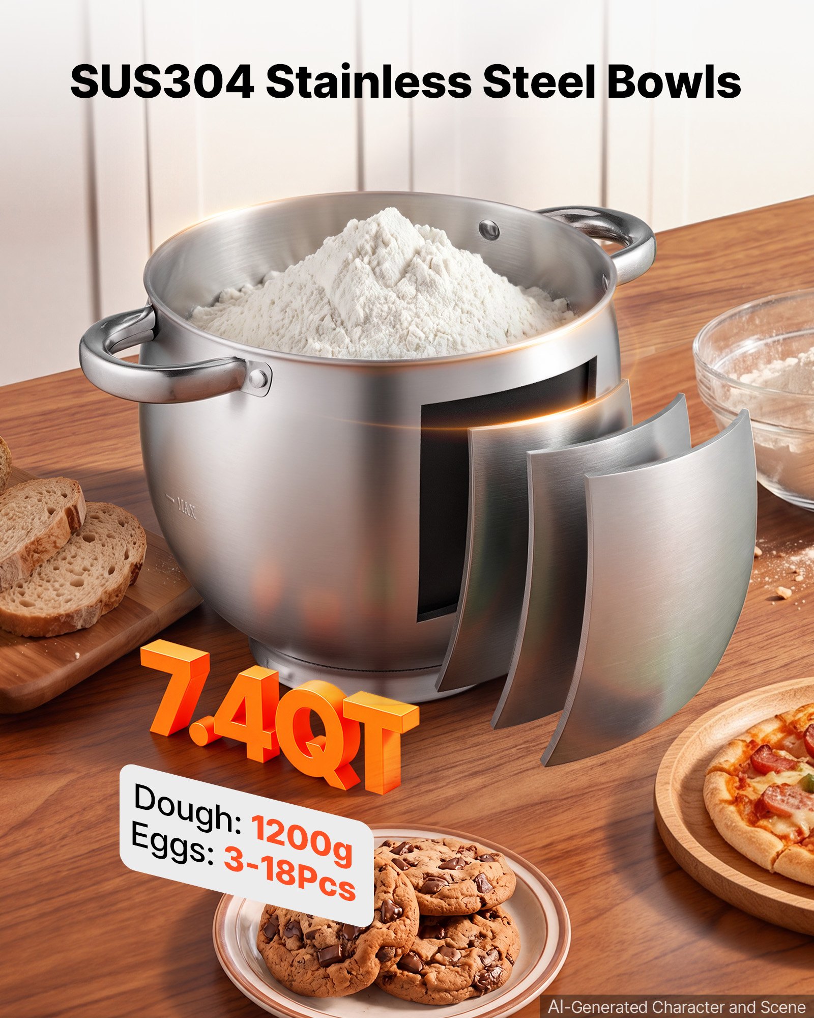 VEVOR 7.4 Qt Tilt Head Stand Mixer 500W Electric Dough Mixer, 12 Speeds Food Kitchen Mixer with Stainless Steel Bowl, Splash Guard, Dough Hook, Whisk, Beater, for Baking Mixing