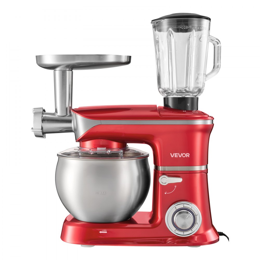 VEVOR 6.3 Qt 3-in-1 Tilt Head Stand Mixer 400W Electric Dough Mixer, Multifunctional Food Kitchen Mixer with Stainless Steel Bowl, Meat Grinder and Blender Attachments, Dough Hook, Whisk, Beater