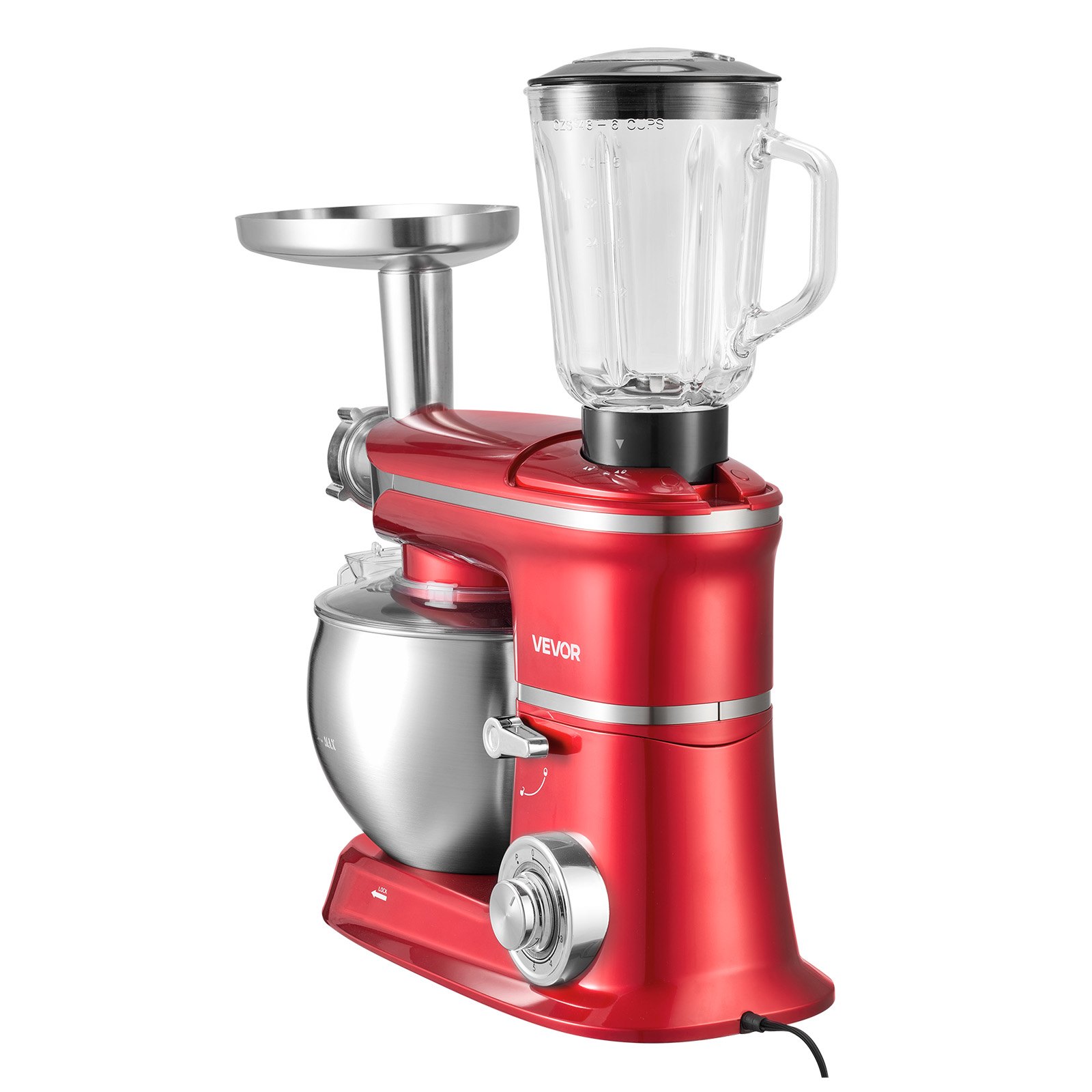 VEVOR 6.3 Qt 3-in-1 Tilt Head Stand Mixer 400W Electric Dough Mixer, Multifunctional Food Kitchen Mixer with Stainless Steel Bowl, Meat Grinder and Blender Attachments, Dough Hook, Whisk, Beater