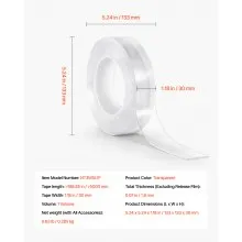 VEVOR Double Sided Tape Heavy Duty, 16 ft Long Nano Mounting Tape, Strong Adhesive & Reusable, Clear Two Sided Wall Tape, Removable Poster Picture Hanging Strips for Home, Office, Car, Outdoor Use