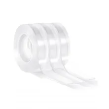 VEVOR Double Sided Tape Heavy Duty, 16 ft Nano Mounting Tape(3 Pack), Strong Adhesive & Reusable, Clear Two Sided Wall Tape, Removable Poster Picture Hanging Strips for Home Office Car Outdoor Use