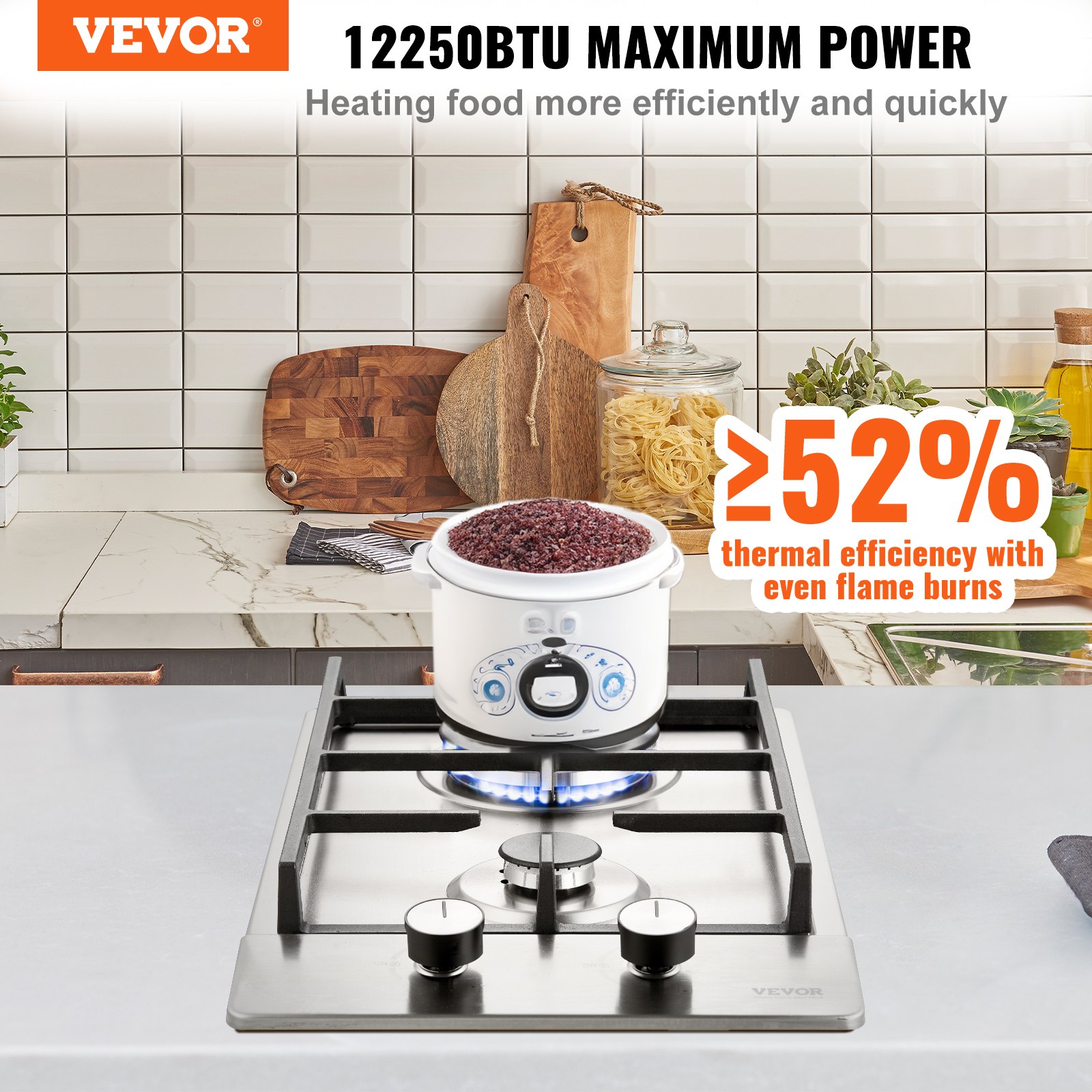 Gas Cooktop 12 inch, Max 12250BTU 2 Burners Built-in Stainless Steel Gas Stove Top, LPG/NG Convertible Dual Fuel Natural Gas Hob with Thermocouple Protection Gas Cooktop 12 inch, Max 12250BTU 2 Burners Built-in Stainless Steel Gas Stove Top, LPG/NG Convertible Dual Fuel Natural Gas Hob with Thermocouple Protection
