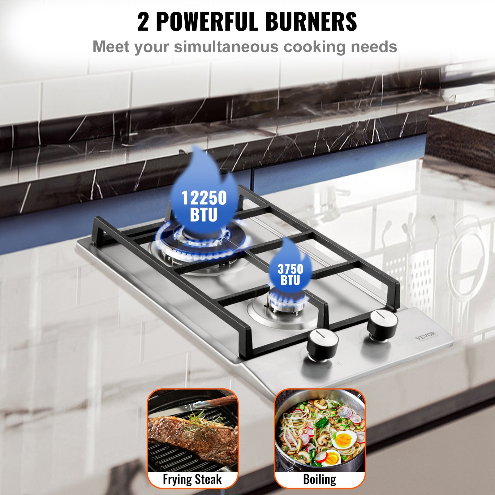 Gas Cooktop 12 inch, Max 12250BTU 2 Burners Built-in Stainless Steel Gas Stove Top, LPG/NG Convertible Dual Fuel Natural Gas Hob with Thermocouple Protection Gas Cooktop 12 inch, Max 12250BTU 2 Burners Built-in Stainless Steel Gas Stove Top, LPG/NG Convertible Dual Fuel Natural Gas Hob with Thermocouple Protection