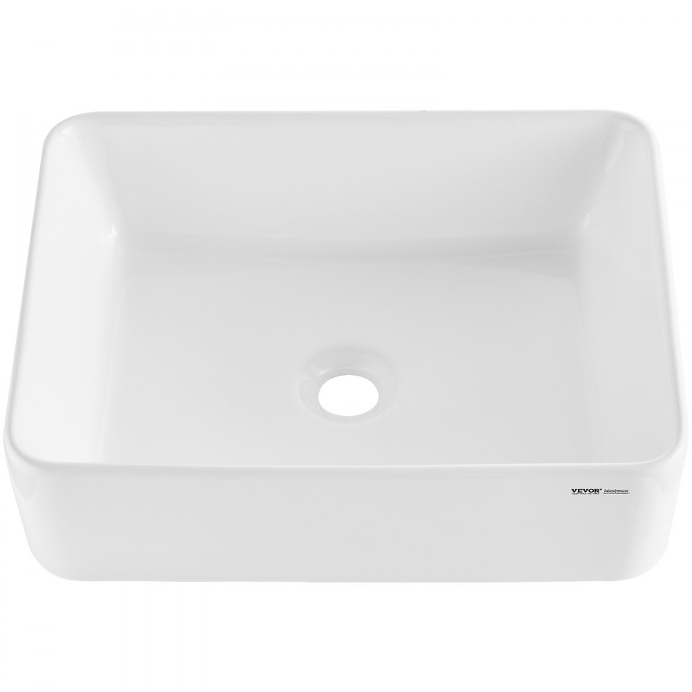 VEVOR Rectangle Vessel Sink, 48x37cm Bathroom Vessel Sink Countertop, White Ceramic Bathroom Sinks Above Counter, Modern Style, Bright and Elegant, Well-Packaged for Bathroom, Hotel, Toilet, RV