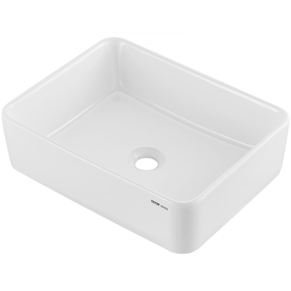 VEVOR Rectangle Vessel Sink, 48x37cm Bathroom Vessel Sink Countertop, White Ceramic Bathroom Sinks Above Counter, Modern Style, Bright and Elegant, Well-Packaged for Bathroom, Hotel, Toilet, RV