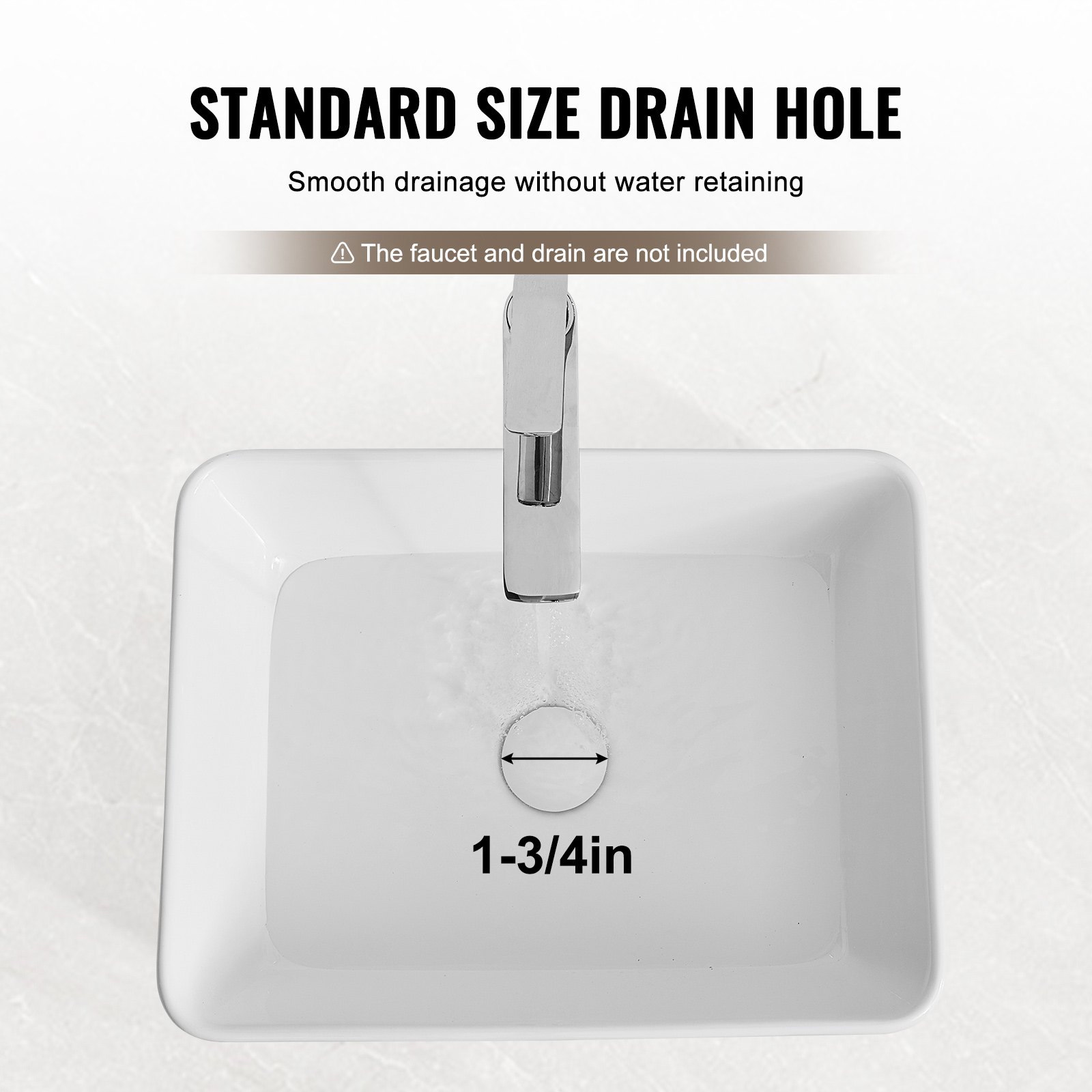 VEVOR Rectangle Vessel Sink, 48x37cm Bathroom Vessel Sink Countertop, White Ceramic Bathroom Sinks Above Counter, Modern Style, Bright and Elegant, Well-Packaged for Bathroom, Hotel, Toilet, RV
