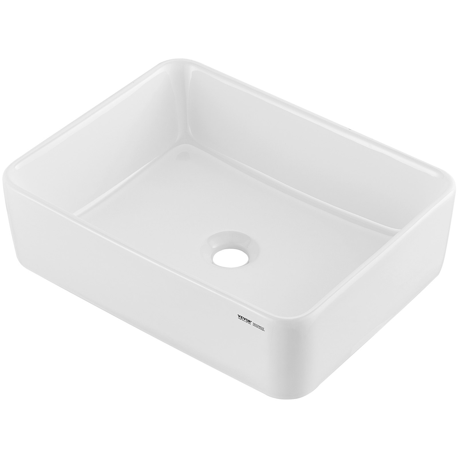 VEVOR Rectangle Vessel Sink, 48x37cm Bathroom Vessel Sink Countertop, White Ceramic Bathroom Sinks Above Counter, Modern Style, Bright and Elegant, Well-Packaged for Bathroom, Hotel, Toilet, RV