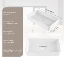 VEVOR Modern Ceramic Vessel Sink 24"x13.8" Bathroom Vanity Bowl Countertop White