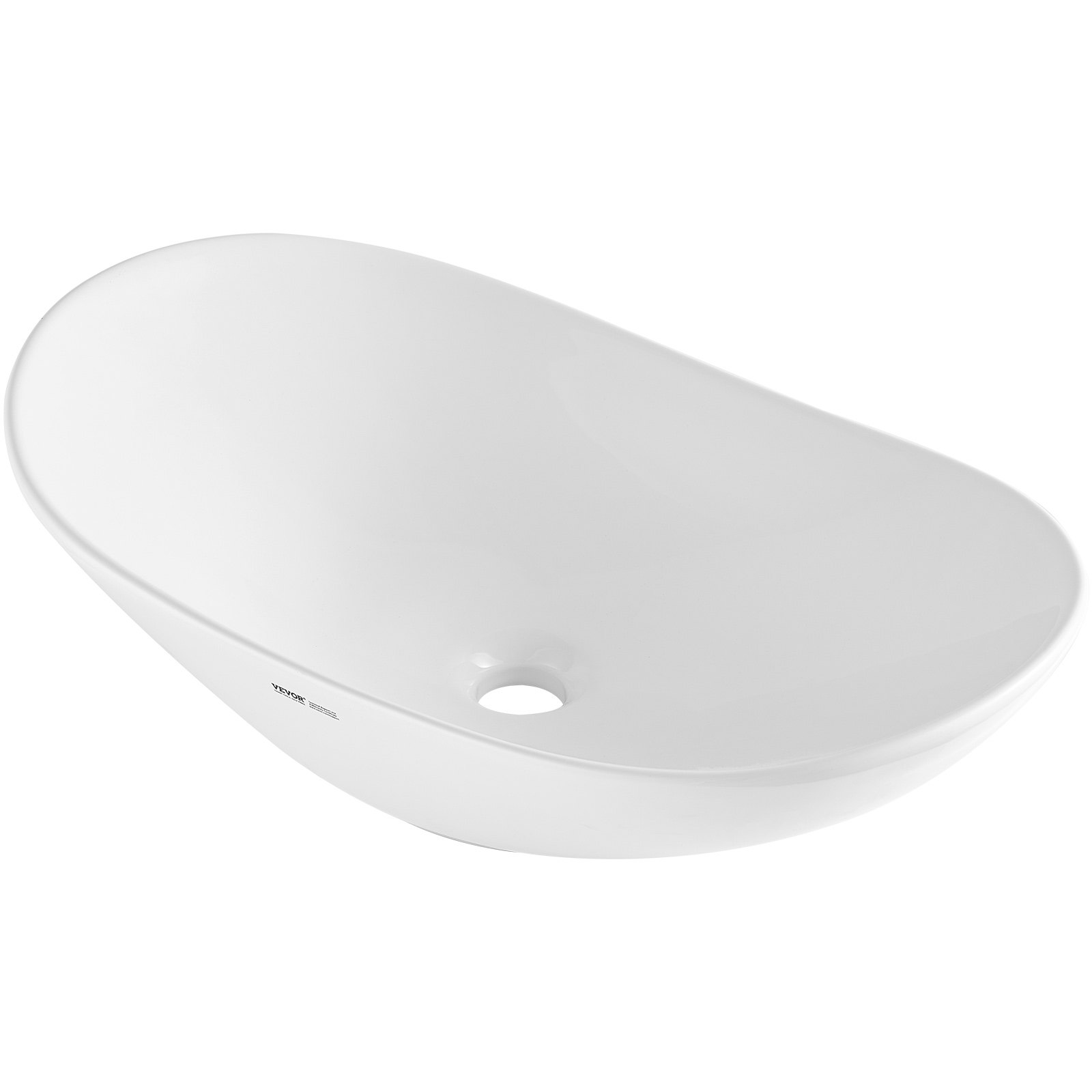 VEVOR Oval Vessel Sink, 60x36cm Bathroom Vessel Sink Bowl Countertop, White Ceramic Bathroom Sinks Above Counter, Bowl Sink with Modern Style, Well-Packaged for Bathroom, Hotel, Toilet, RV