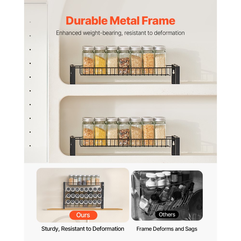 VEVOR Detachable Spice Rack Organizer for Cabinet, 4 Tie Stackable Seasoning Organizer, Spice Jars Kitchen Storage for Countertop Kitchen Pantry Cupboard, 15.8x10.7 in